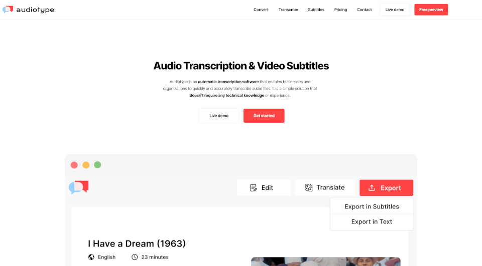 Audiotype - Audio Transcription and Video Subtitles